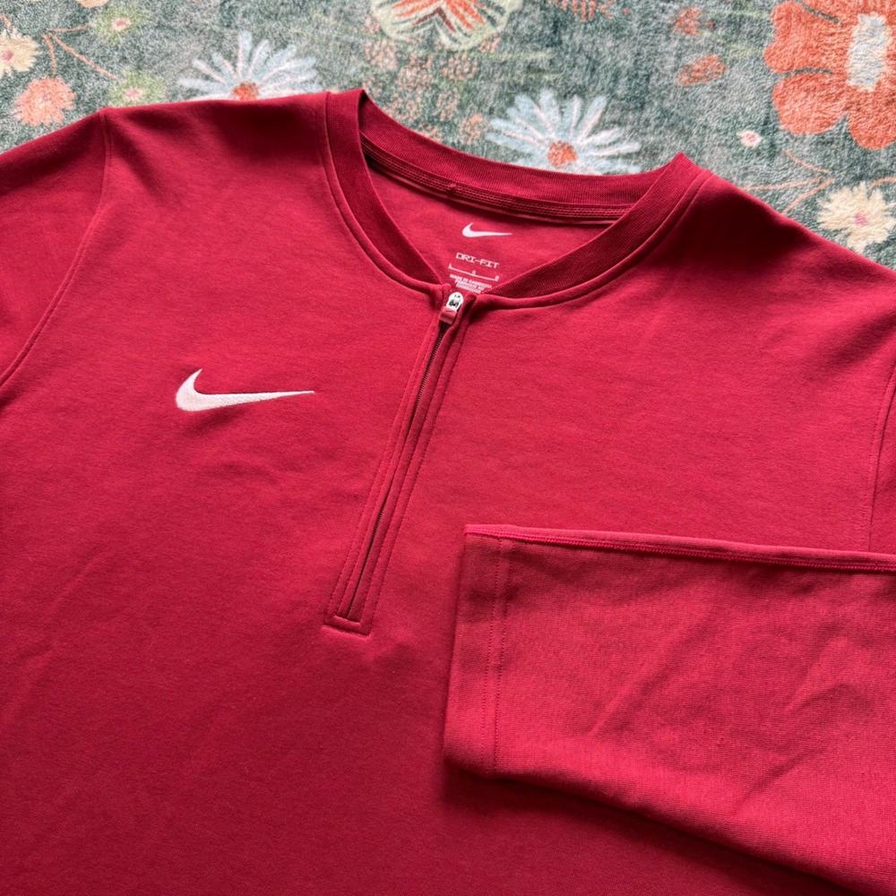 Nike Dri-FIT Mens Quarter Zip Pullover Red Long Sleeve Training Top Large